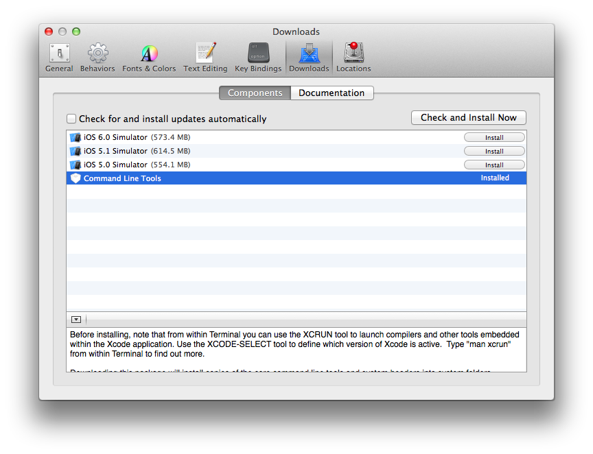 Ajout command line tools dans XCode